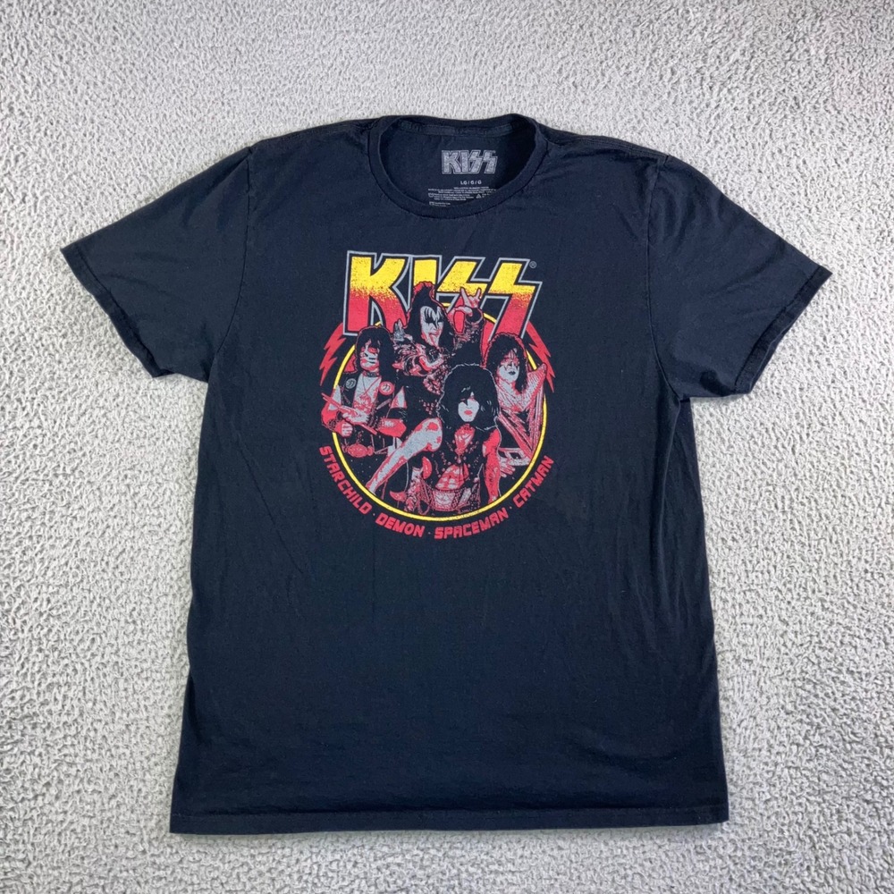 KISS‎ Graphic T-Shirt Men Large Black Band Tee Starchild Demon Spaceman Catman